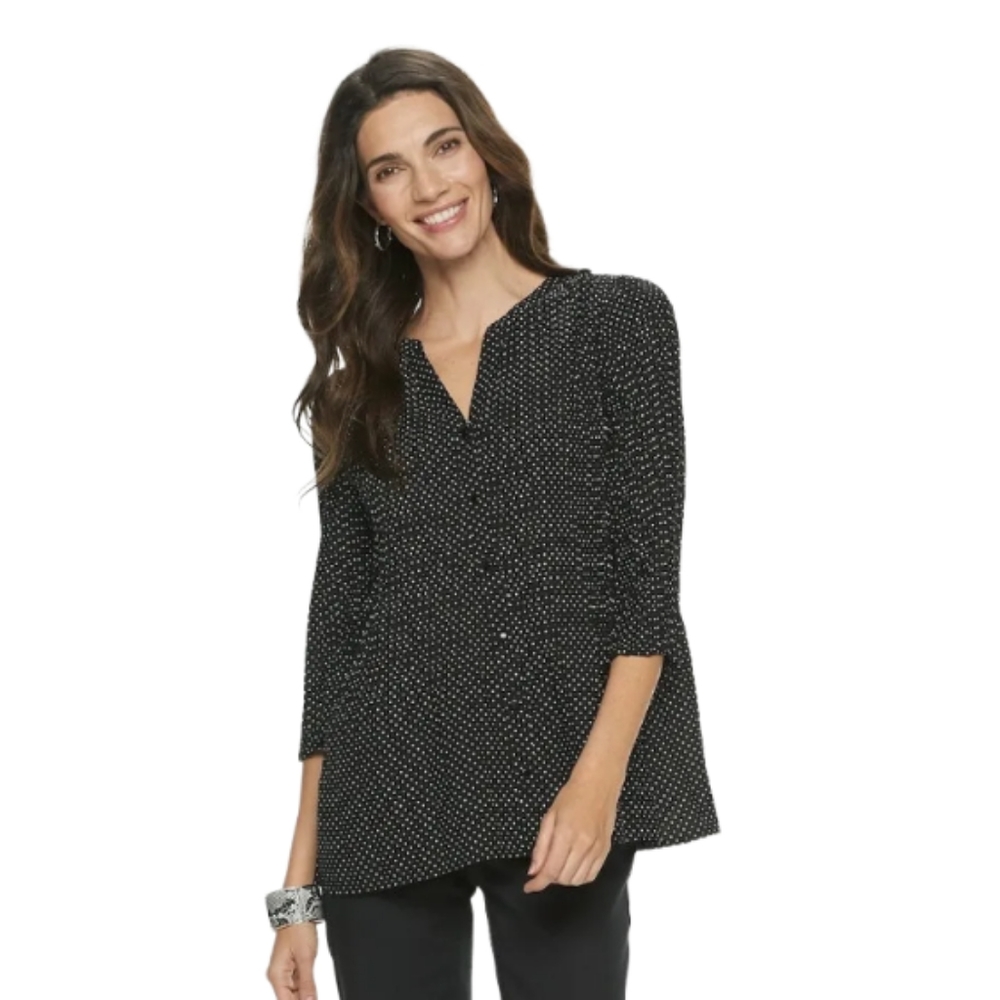 Croft & Barrow Print Pleated Blouse Women's Black